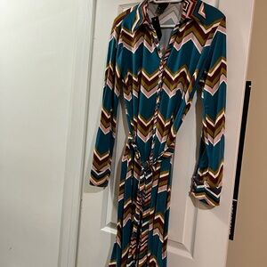 Sweet Claire Chevron Patterned Teal Maxi Dress L NWT NOT FOR SALE